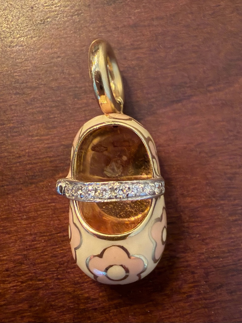 Aaron Basha authentic Pink Enamel Baby Shoe Pendant with Strap
